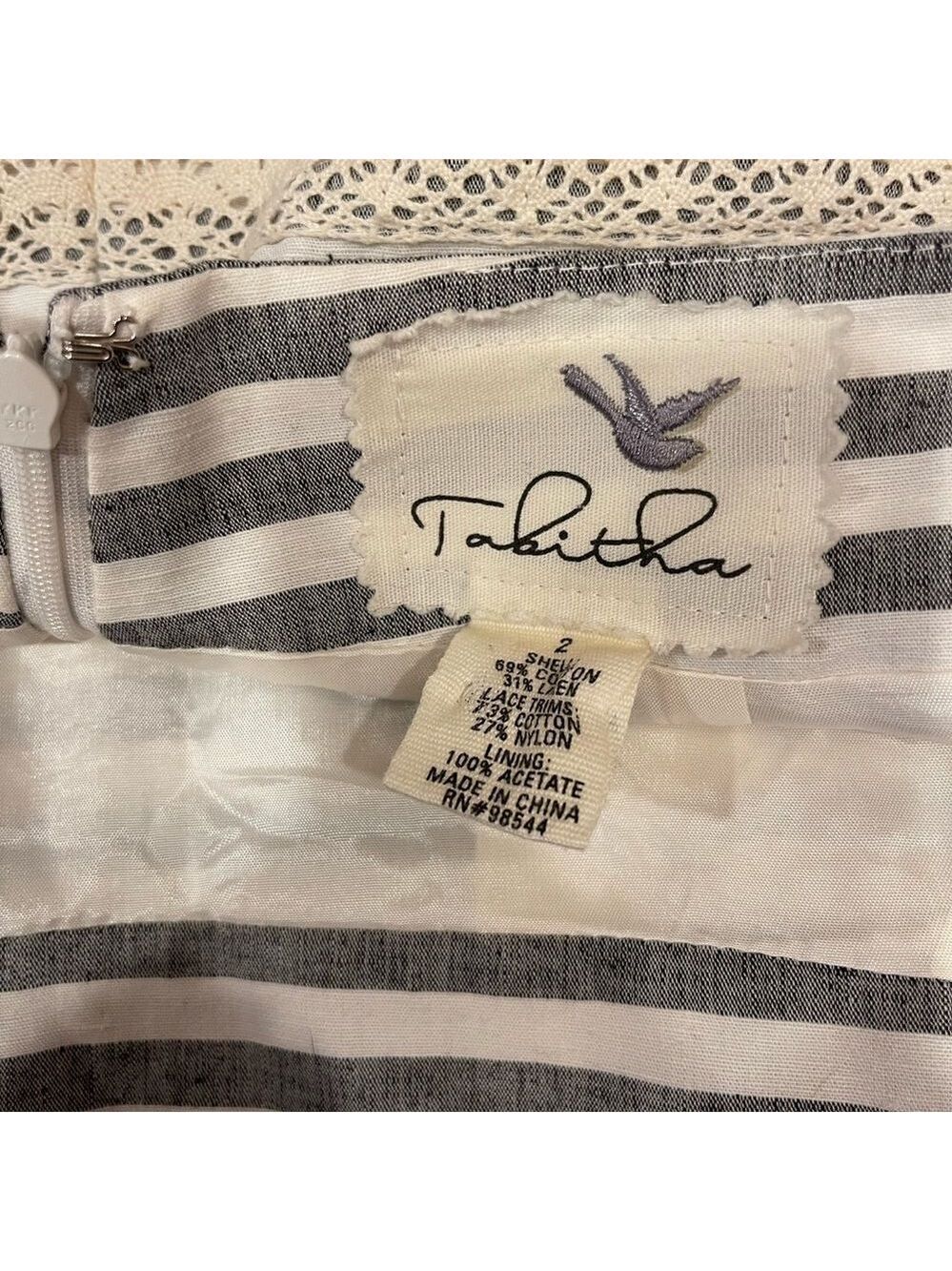Anthropologie Tabitha Sailing Lace Striped Pencil Mini Skirt Small Linen/Cotton - Picture 12 of 13